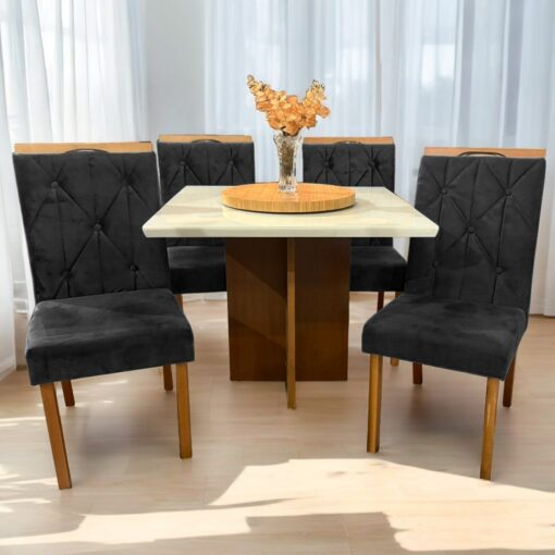 Mesa Los Angeles 90 Cinamomo/Off White com 4 Cadeiras Yasmim