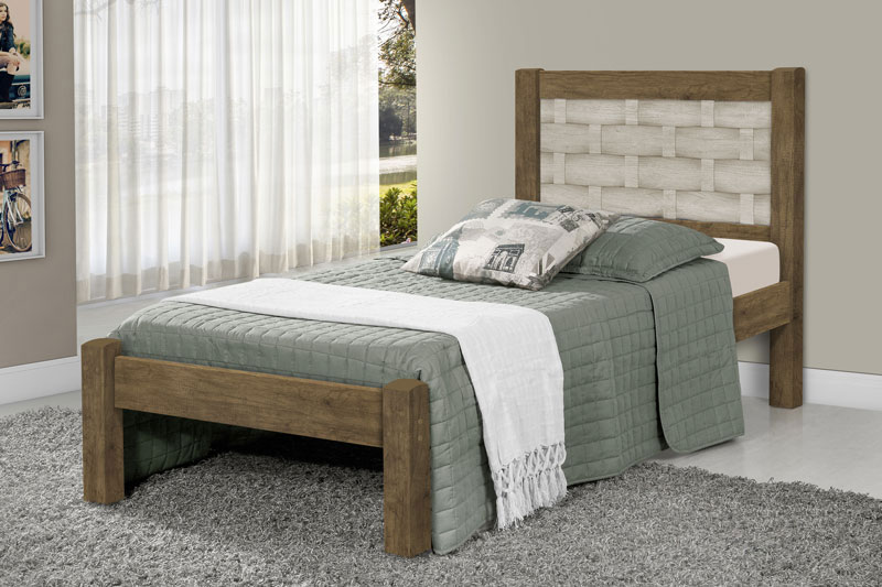 Cama Solteiro de Madeira Laila Jequitiba.Off White