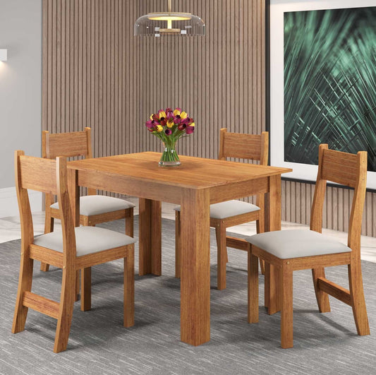 Mesa Palace/Perla Mel com 4 Cadeiras Brisa Veludo Marfim