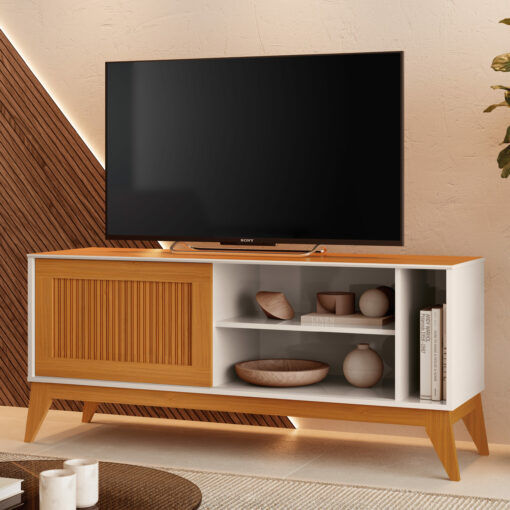Rack até 55″ Aruba Off White/Cedro