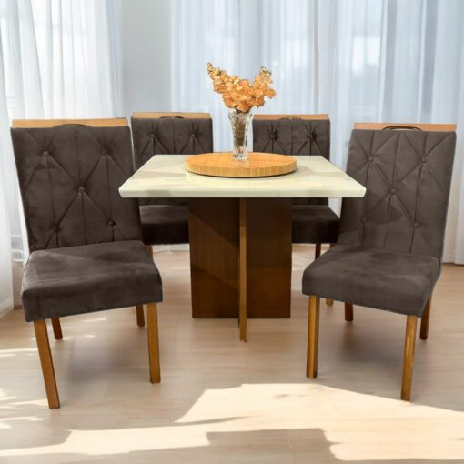 Mesa Los Angeles 90 Cinamomo/Off White com 4 Cadeiras Yasmim