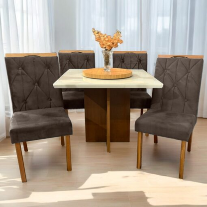 Mesa Los Angeles 90 Cinamomo/Off White com 4 Cadeiras Yasmim