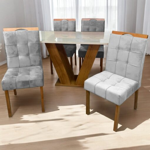 Mesa Classic 120 Cinamomo/Off White com 4 Cadeiras Sophia