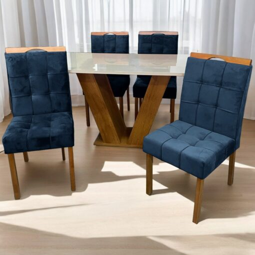 Mesa Classic 120 Cinamomo/Off White com 4 Cadeiras Sophia