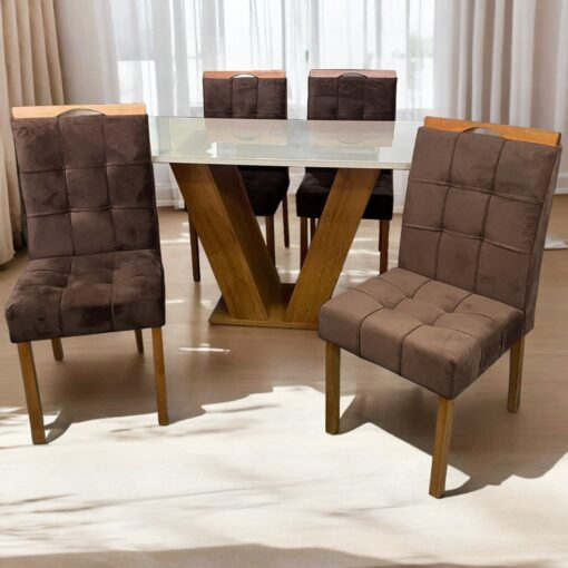 Mesa Classic 120 Cinamomo/Off White com 4 Cadeiras Sophia