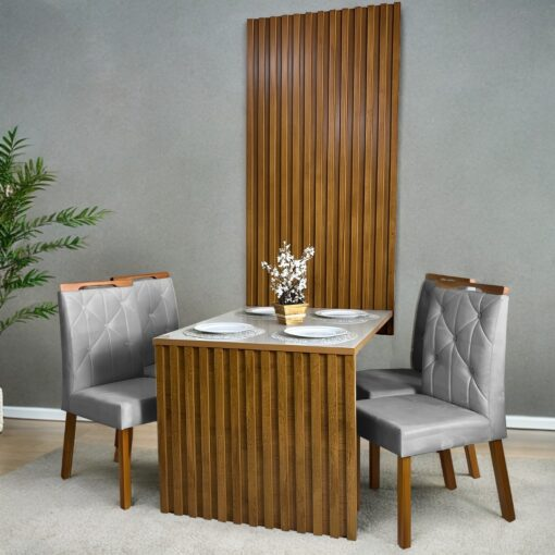 Mesa Cancun 120 Cinamomo/Off White com 4 Cadeiras Yasmim Veludo