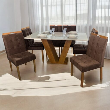 Mesa Classic 160 Cinamomo/Off White com 6 Cadeiras Sophia