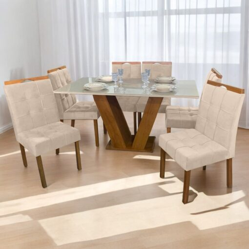 Mesa Classic 160 Cinamomo/Off White com 6 Cadeiras Sophia