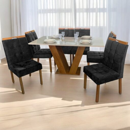 Mesa Classic 160 Cinamomo/Off White com 6 Cadeiras Sophia