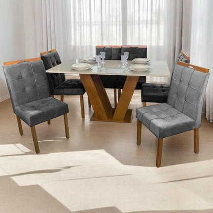 Mesa Classic 160 Cinamomo/Off White com 6 Cadeiras Sophia