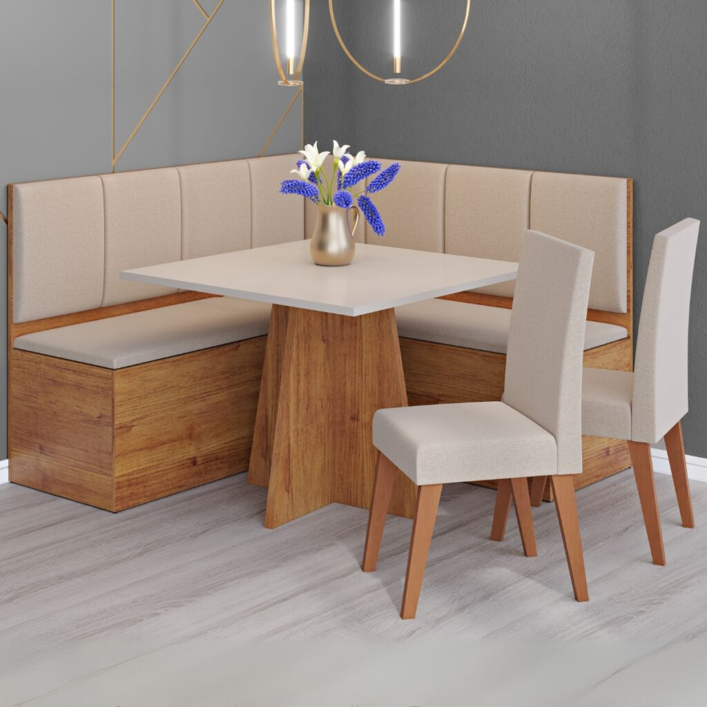 Conjunto Canto Alemão + Mesa Mon/Soberano Mel/Blonde + 2 Cadeiras Milão