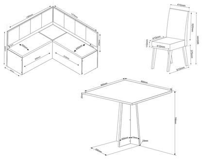 Conjunto Canto Alemão + Mesa Mon/Soberano Mel/Blonde + 2 Cadeiras Milão