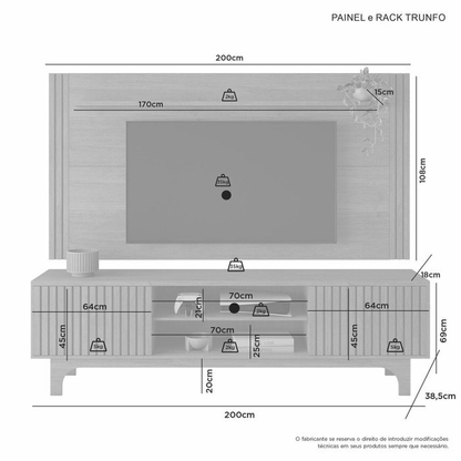 Estante Painel + Rack até 70″ Trunfo Cinamono