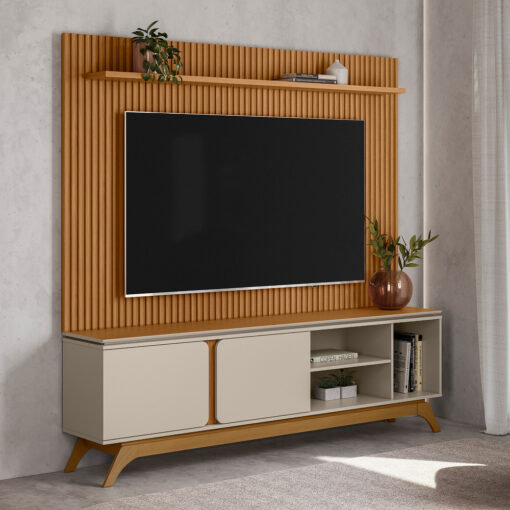 Estante Painel até 75″ Gênova 2.0 Nature + Rack Istambul Nature/Off White