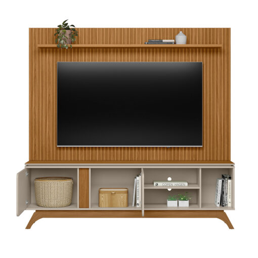 Estante Painel até 75″ Gênova 2.0 Nature + Rack Istambul Nature/Off White