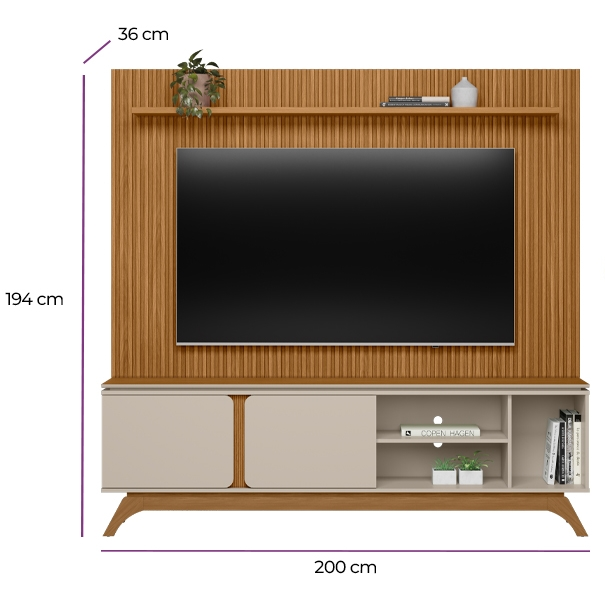 Estante Painel até 75″ Gênova 2.0 Nature + Rack Istambul Nature/Off White