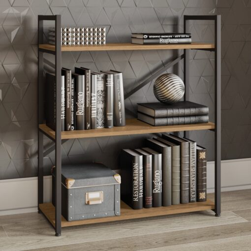 Estante Baixa 3 Prateleiras LI007 Freijó/Preto Fosco