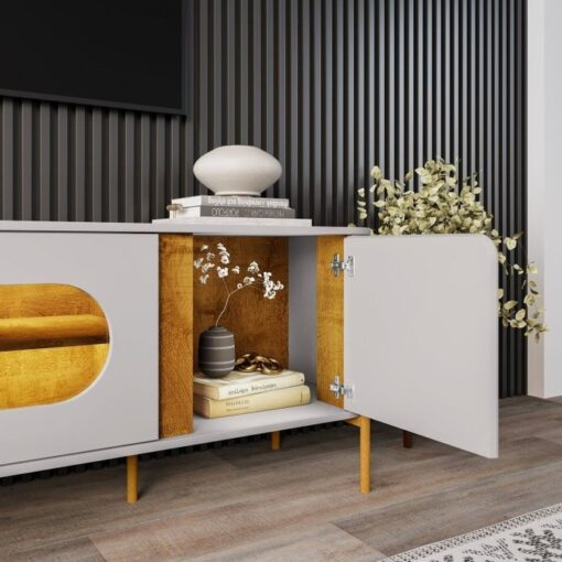 Estante Painel até 75″ Maresias + Rack Juquehy Off White/Naturale