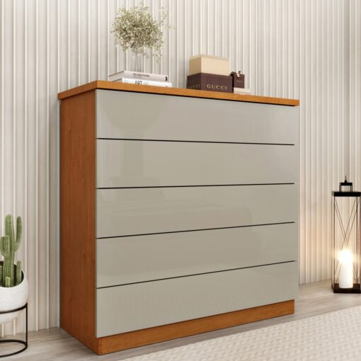 Cômoda 5 Gavetas Everest Cinamono/Off White