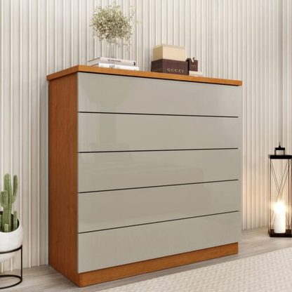 Cômoda 5 Gavetas Everest Cinamono/Off White