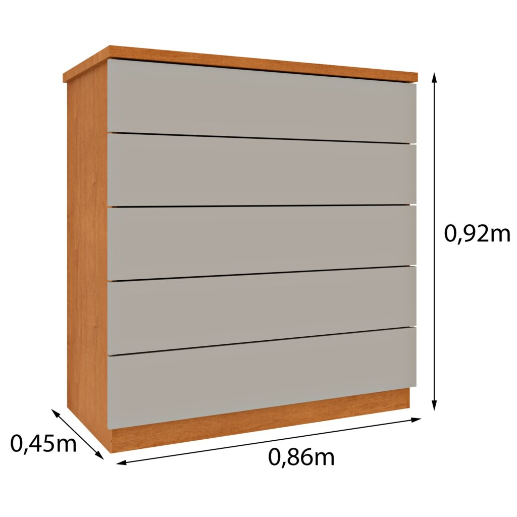 Cômoda 5 Gavetas Everest Cinamono/Off White