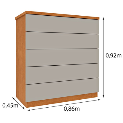 Cômoda 5 Gavetas Everest Cinamono/Off White
