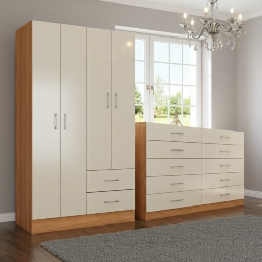 Kit Guarda-Roupa 4 Portas Panamá 4002 90 cm + Cômoda 10 Gavetas Caribe