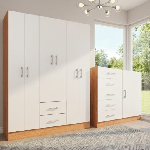 Guarda-Roupa 6 Portas Jamaica 6002 134 cm + Cômoda 5 Gavetas com Sapateira Miami