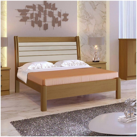 Cama Casal de Madeira Esmeralda Plus Cinamomo Off White