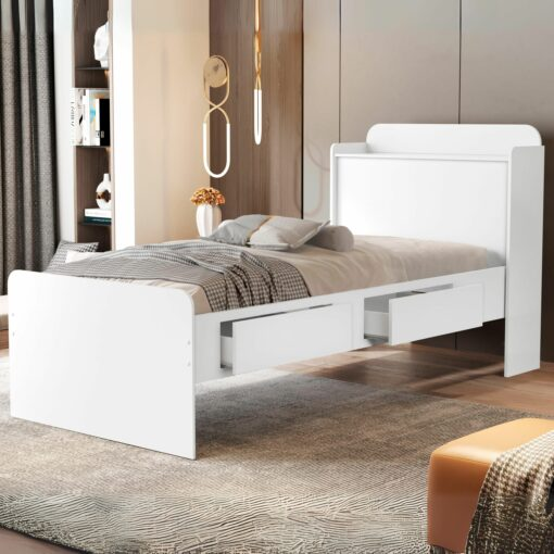 Cama Solteiro de Madeira Baú Tamires Branco