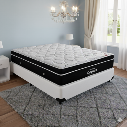 Kit Colchão Casal Elegant Superpocket 28 cm D33 Molas Ensacadas + Base Simples Corino – ORTOBOM