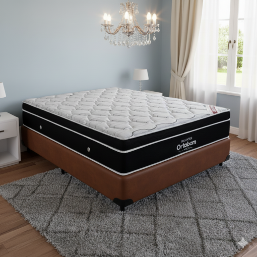 Kit Colchão Casal Elegant Superpocket 28 cm D33 Molas Ensacadas + Base Simples Corino – ORTOBOM