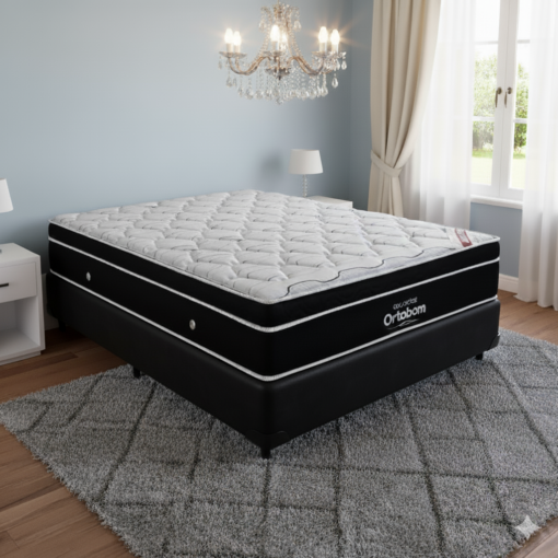 Kit Colchão Casal Elegant Superpocket 28 cm D33 Molas Ensacadas + Base Simples Corino – ORTOBOM