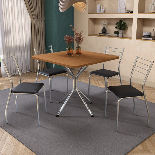 Mesa Creta 0,90 com 4 Cadeiras Malta CMC1078 (M088/F090/4C140) Cromado/Canela